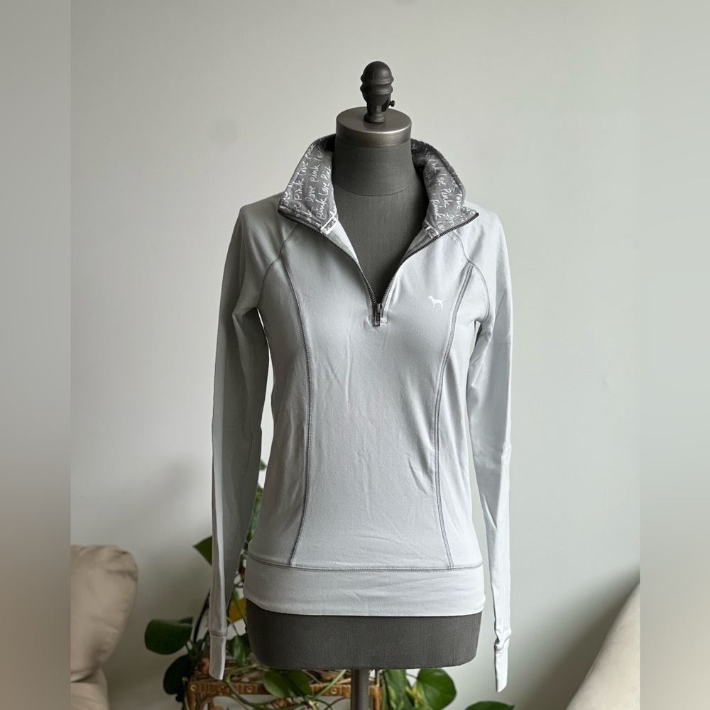PINK by Victoria’s Secret Quarter Zip Track Jacket Light Gray NWOT